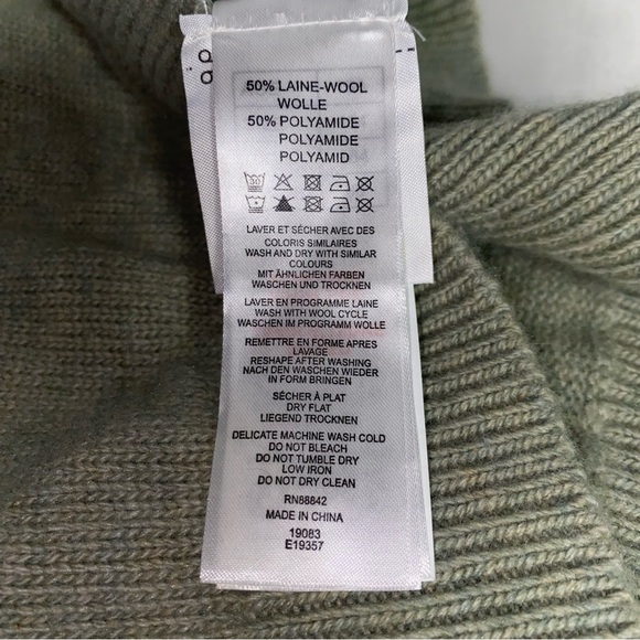 Cyrillus Paris Sage Green Wool Blend Ruffled Neck Knit Sweater Dress, Size Large - Picture 4 of 9